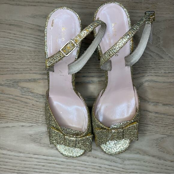 kate spade ♠️ new york Briana Platform Block Heel Gold Glitter Heels Women’s 7.5 - Picture 6 of 10